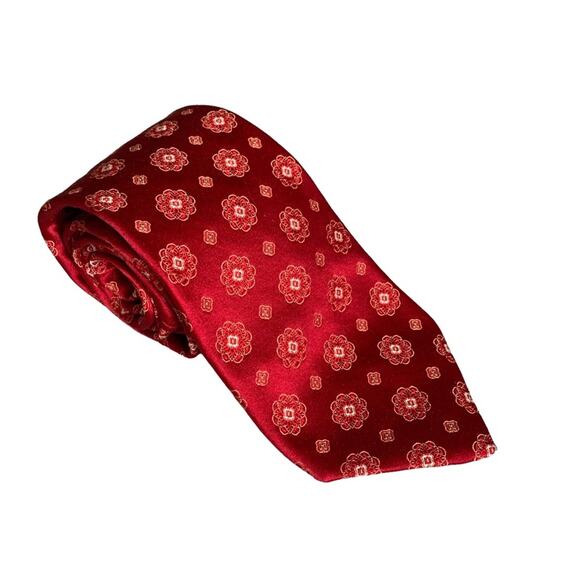 Valentino Red Floral Medallion 100% Silk Tie
